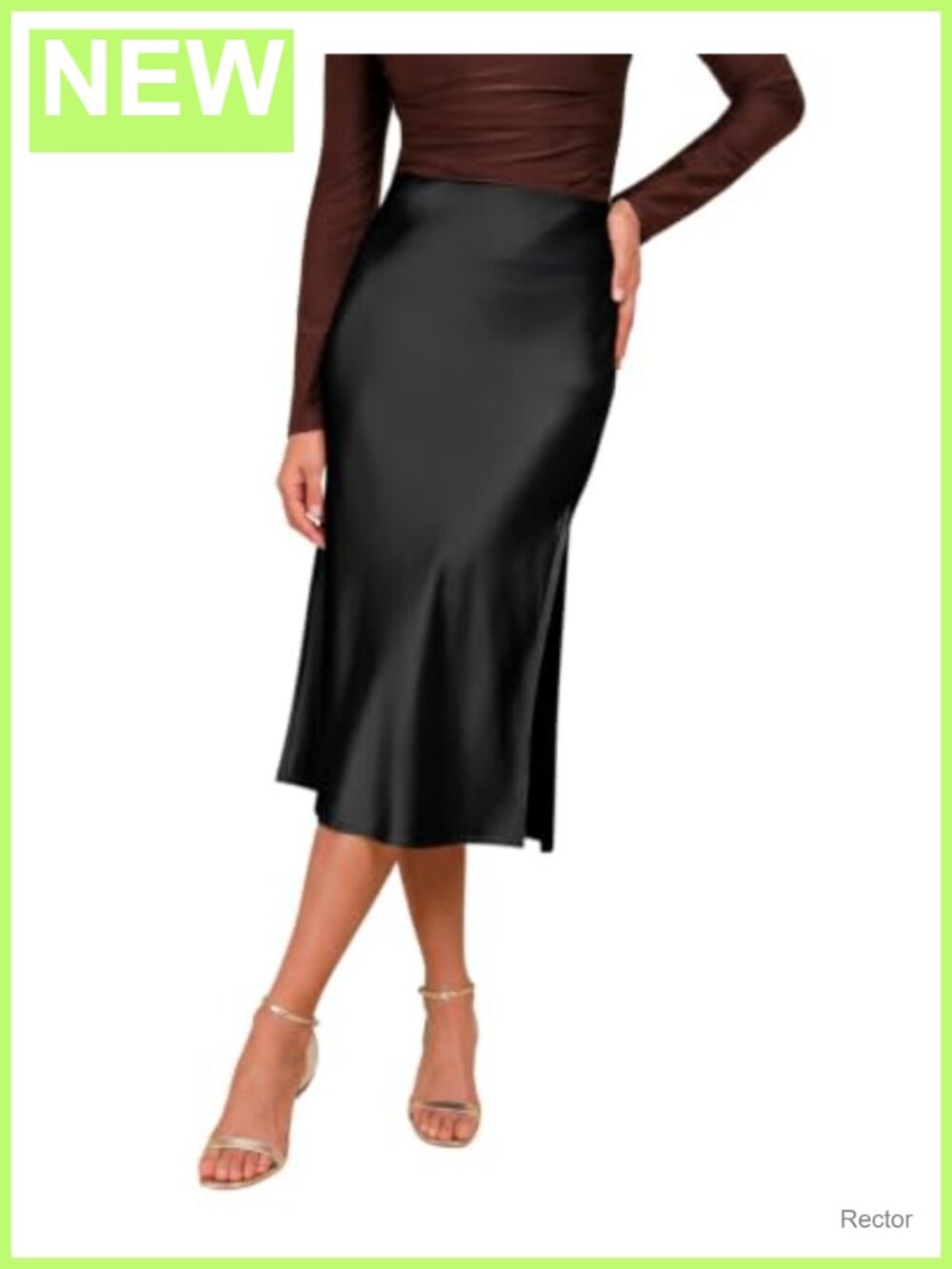 Satin Midi Skirt High Waist Side Slit A-Line Elegant Party Skirt